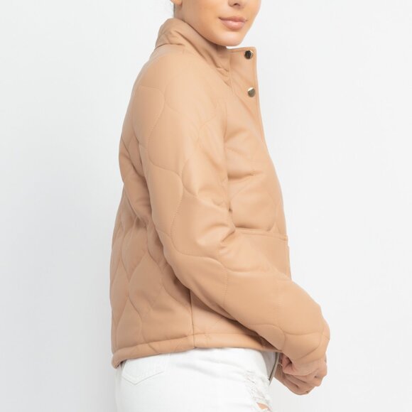 Mock Neck Quilted Jacket - Picture 4 of 5